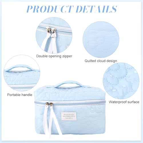 Image of MAYCREATE Quilted Makeup Pouch Bag Cosmetic Makeup Organisers Travel Bag for Woman, Soft Zip-up Toiletry Organizer Pouch with Handle for Skincare, Beauty Essentials & Toiletries, 24x16x15cm