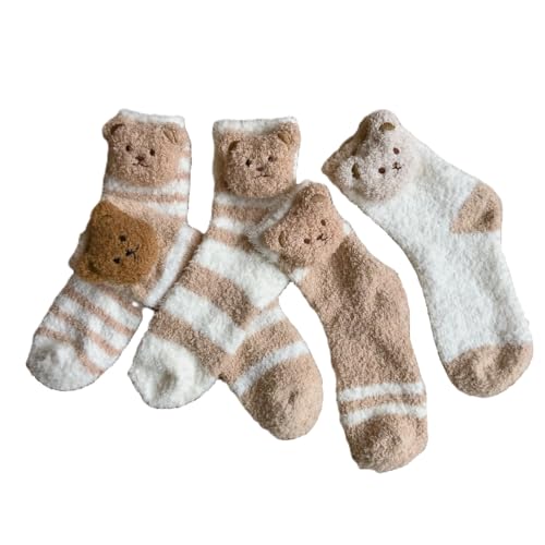 Image of 5 Pairs Fuzzy Socks for Women, Winter Thickening Coral Velvet Cozy Socks, Warm Home Sleeping Socks, Cute Animal Slipper Socks