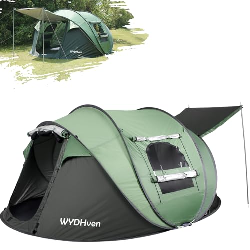 WYDHven Pop Up Tents for Camping, 4 Person Camping Tent with Extra Storage, UV Protection Waterproof Tent Fully Taped Seams, 2 Doors Easy Pop Up Tent for Camping, Hiking and Traveling by WYDHven - Used condition - US$83.82