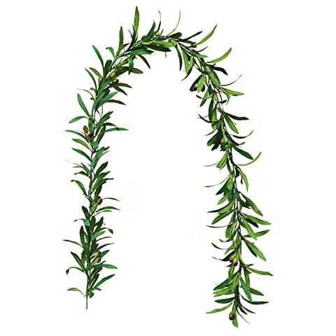 SLDHFE Olive Leaf Garland, 6ft Artificial Olive Leaf Vines Artificial Greenery Garland Hanging Olive Vines Silk Olive Leaves Garland with Berries for Wedding Wall Home Decor Cover