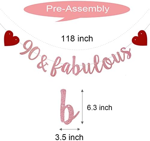 WEIANDBO 90 & Fabulous Rose Gold Glitter Banner,Pre-Strung,90TH Birthday/Wedding Anniversary Party Decorations Bunting Sign Backdrops,90 & Fabulous image 5