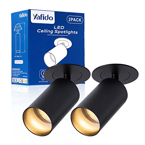 Yafido 2* 360° foco de giratorio GU10 incorporado 90°Orientables LED Foco de techo negro Iluminación en Rieles de Techo Focos para el Techo LED,Focos ajustables y giratorios para interiores,sin bulbos