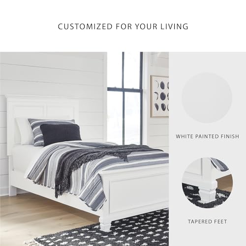 Image of Signature Design by Ashley Kids White Twin Panel Bed, Headboard & Footboard | Solidly built wood and MDF frame, Youth bedroom use, Smooth painted finish, Adjustable base compatible, Fortman Series