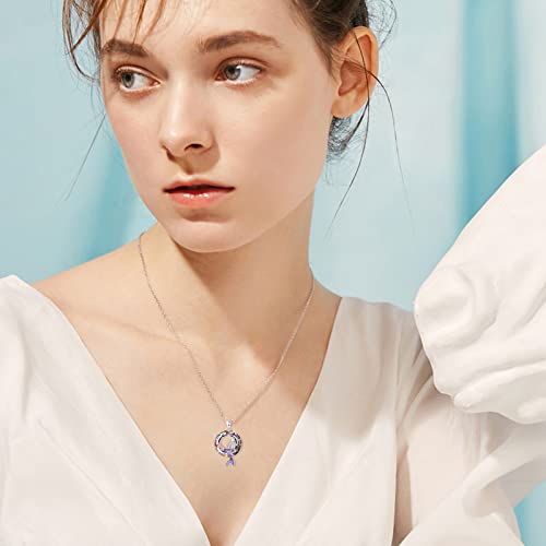 Aoveao Mermaid Necklaces For Women Sterling Silver With Purple Circle Crystal Pendant Necklace Mermaid Starfish Choker Dainty Nautical Jewelry Birthday Gift For Girls Friend Daughter #TOP4