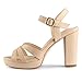 MERUMOTE Women's Open Toe Chunky High Heels Ankle Strap Platform Pump Shoes Buckle Party Sandals Nude Matte US9