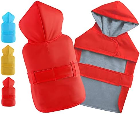 BECNBEAU Dog Raincoat Waterproof Pet Clothes Rain Jacket Poncho Rainwear Hooded Double Layer Cotton Lining Leash Hole Adjustable Small Medium Dogs,Red,XS