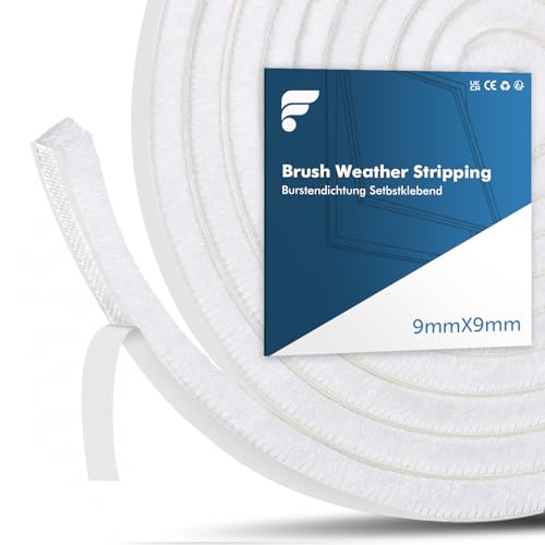 shinfly Joint Fenetre Porte Isolation, 5 Mètres(L) x 9 mm(B) x 9 mm(D) Joint Brosse Porte Coulissante, Joint Etancheite pour Fenetre Baie Vitrée Porte Poussière Voler Froid Phonique(Blanc, 5M)