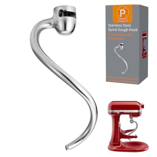 Stainless Steel Dough Hook for KitchenAid 6 Quart