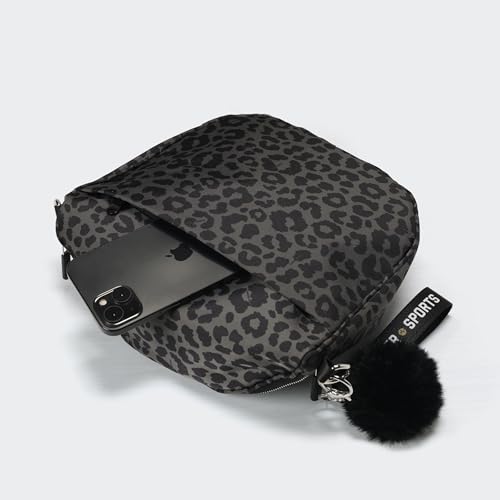 Image of Pander Crossbody Bum Bag for Women, Everyday Nylon Shoulder Bag with Pompom Keychain Wristlet Bag Charm, Adjustable Strap