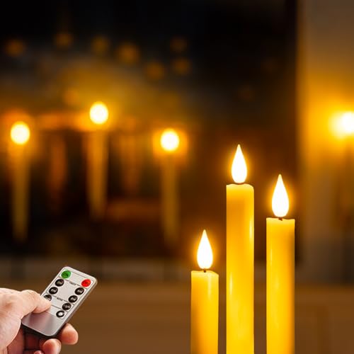 Image of Homemory Real Wax Window Candles with Remote Timer Dimmer, Flameless Taper Candles with Holders, Christmas Candle for Window Battery Operated, LED Candlesticks for Home Holiday Decor,6 Pcs Ivory