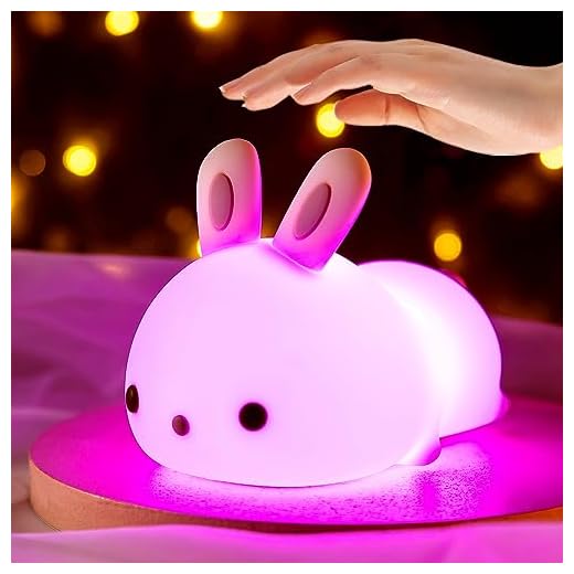 Kids Night Light - Bunny Cute Lamp Silicone Nursery Baby Night Light with Touch Sensor,Rechargeable, Color Changing for Children Kids Boys Girls Adult