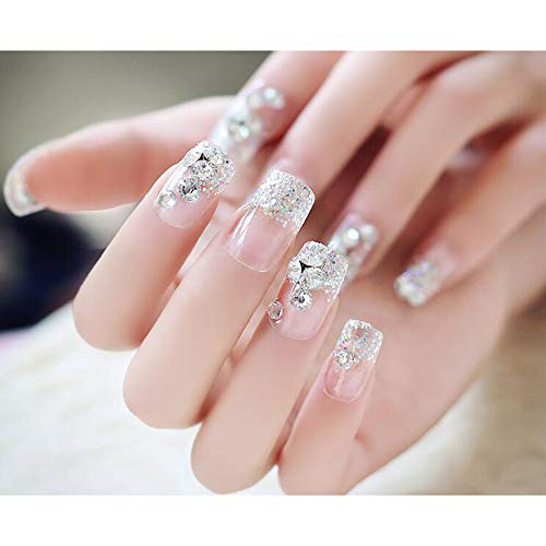 Dongcrystal 24Pcs 3D Bling Nail Art Jewelry Glitter Rhinestone Decor Nail Tips Fake Nails