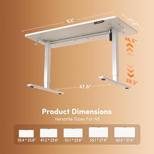 Image of FEZIBO Standing Desk 63 x 28 Inch Electric Height Adjustable, White | Sit and Stand Up Adjustable Desk, Home Office Computer Desk with 3 Customizable Memory Presets