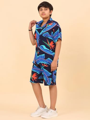 Image of Ninos Dreams Boys Cotton Rayon Halfsleeves Coord Set with Shirt & Shorts /Boys Vacation wear /boys co ord set /Boys Tropical print Shirt & Shorts set /Boys Clothing Set