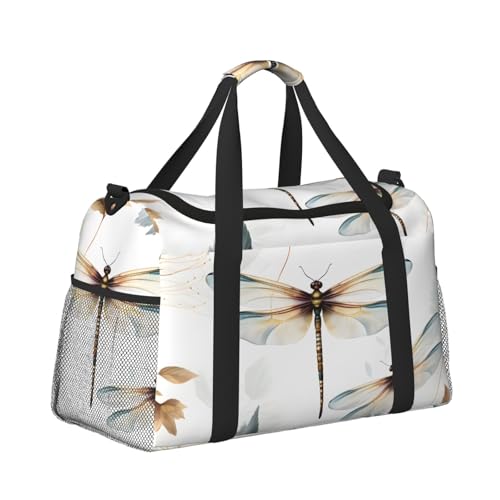 Dragonfly Leaves Duffle Bag for Travel Watercolor Sports Gym Tote Carry On Bag Large Shoulder Weekend Overnight for Workout3
