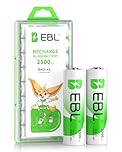 EBL Rechargeable AA Batteries High Performance 2500mAh AA 1.2V Ni-Mh Rechargebale Batteries Pack of 8 with Storage Case