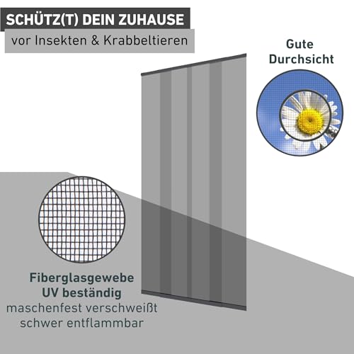 Windhager Teleskop Türvorhang, Insektenschutz, Fliegengitter, Lamellenvorhang, Türvorhang mit Teleskop-Lamellen, 120 cm, anthrazit