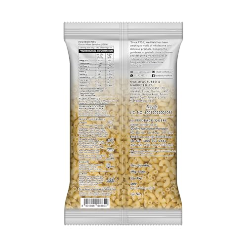 Image of Weikfield Macaroni Pasta| Healthy Pasta Made With 100% Durum Wheat Semolina | No Maida | Rich in Protein & Fibre | Non Sticky | 100% Vegetarian | 1Kg Pouch