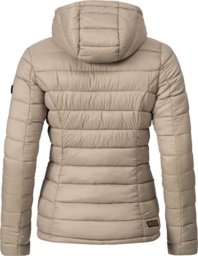 MARIKOO Damen Übergangsjacke leichte Steppjacke kurz mit Kapuze Lucy Taupe Gr. 3XL