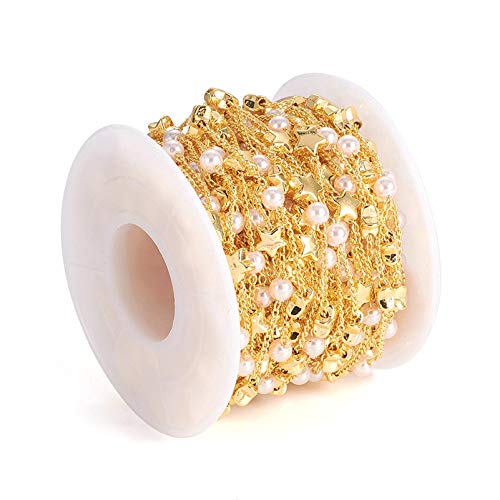 Craftdady 32 Feet Handmade Star Faux Pearl Beaded Link Chains