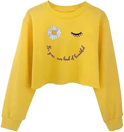 G-Amber Girls Crop Tops for Kids Sweatshirt Funny Letters Long Sleeve Fashion Pullover