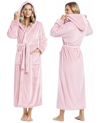 Image of NY Threads Premium Womens Robe with Hood, Plush Fleece Long Bath Robe for Women, Fluffy Soft Women's Bathrobe
