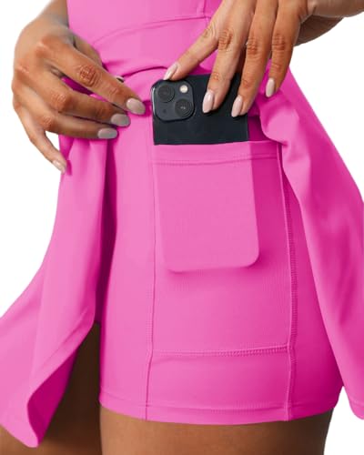 Image of Womens Sleeveless 2-in-1 Athletic Tennis Golf Dress Underneath Workout Active Dresses with Built-in Shorts