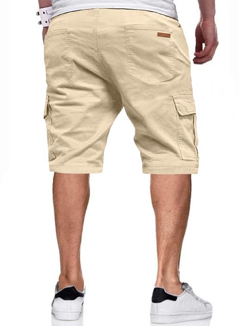Image of JMIERR Mens Casual Cotton Twill Cargo Shorts Drawstring Classic Chino Stretch Short with 6 Pockets