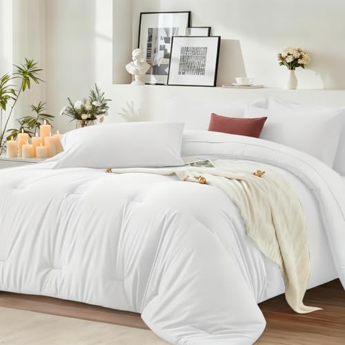 Easthome White Queen Comforter Set 7 Piece - Soft Bed in a Bag Queen Size Comforter Sets Cozy Luxury Bedding Sets with Down Alternative Comforter Flat Sheet Fitted Sheet 2 Pillowcases & 2 Shams