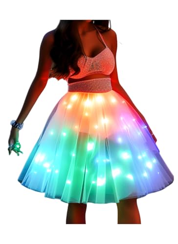 SHINYOU Women Tutu Skirt LED Light Up A Line Short Knee Length Tutu Tulle Prom Party Skirt Vintage Tutu Underkirt Petticoat Festival Halloween Cosplay XXL