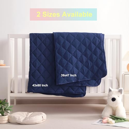 Image of BEDSUM Toddler Comforter, Brushed Microfiber Crib Blanket - All Season Quilted Down Alternative Nursery Bedding - Lightweight Baby Blanket for Stroller & Nap, 39x47, Navy Blue