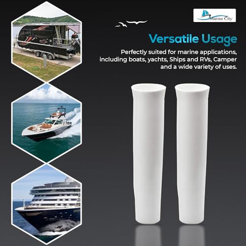 MARINE CITY Flared White Vinyl Inserts for Fishing Rod Holder - Strong & Durable, Easy Placement, 1-5/8 Inches I.D, 9 Inches Length - Ideal for Boats, Marines, Ships, Yachts (Pack of 2)