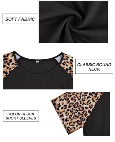 Image of CARCOS Plus Size Tops for Women Short Sleeve Raglan Striped Tee Color Block Crewneck /V Neck Tunic Loose Fit Summer XL-5XL