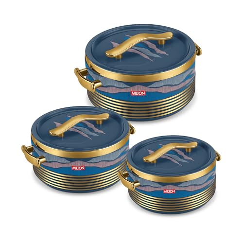 Milton Insignia Sr. Set Casserole (750,1250,2100) ml I ISI Certified I Inside Steel I PU Insulated I Food Grade I BPA Free I 1 Year Warranty I Easy To carry Hot Box for Kitchen, Persian Blue