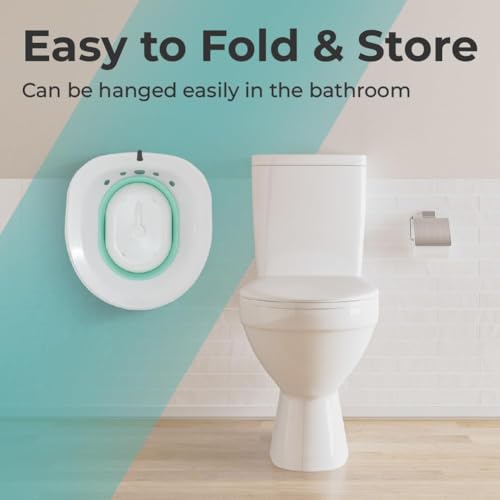 Image of PRANIJ Sitz Bath Basin for Toilet with Flusher - Foldable Sitz Tub for Postpartum Care, Hemorrhoids, Piles, Anal Fissures, Post-Surgery Recovery & Elderly Hygiene - Portable, Ergonomic & Easy to Clean (Seafoam Green)