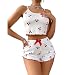 Gatamiau Schlafanzug Damen Kurz Zweiteiliger Pyjama Set Herz-Print Cami Top und Shorts Ärmellos Nachtwäsche Sexy Loungewear (DE/NL/SE/PL, Alphanumerisch, M, Regular, Regular, Weiß-Kirsche)