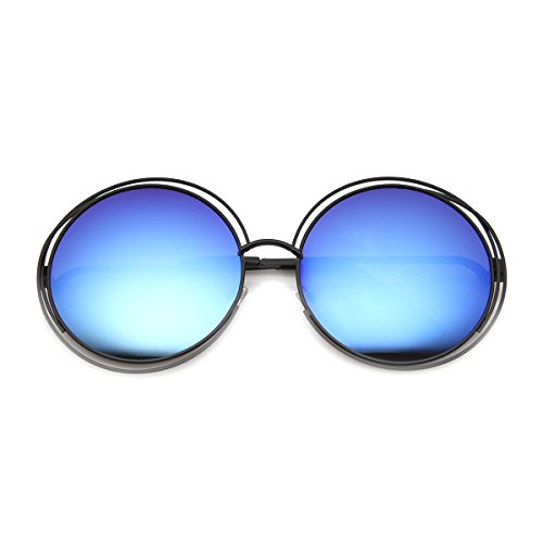 zeroUV Womens Oversized Cut Out Flash Mirror Lens Fashion Round Sunglasses