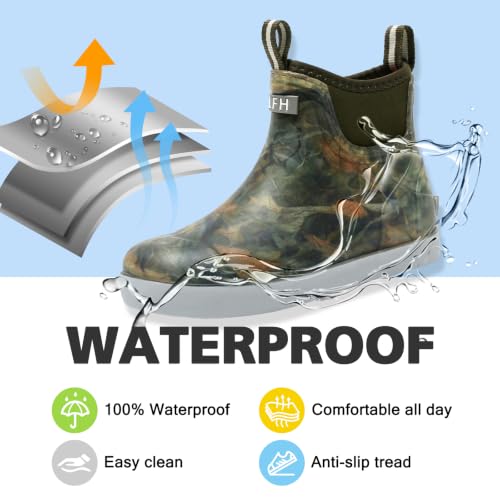 Image of Women's Deck Boots, Rubber Rain Boots Chelsea Ankle Booties with Anti-Slip Sole Waterproof Fishing Shoes for Outdoor Work Garden Camping