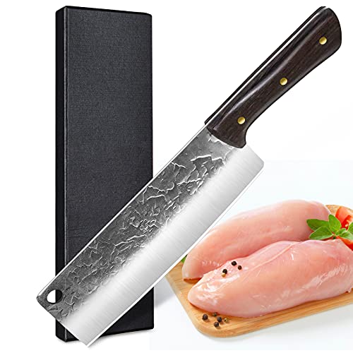 BILLION DUO Handgeschmiedetes Chinesisches Kochmesser - 19 cm Metzgermesser - Professionelles Gemüsemesser, Scharfes Full Tang Fleischmesser aus Deutscher Kohlenstoffstahl mit Ergonomischem Griff Cover