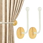 YUFFQOPC 2Pcs Adhesive Curtain Holdbacks, Walnut L Shaped Self Adhesive Curtain Tie Backs Wooden Tie Backs for Curtains Fixing or Hanging Items(White)