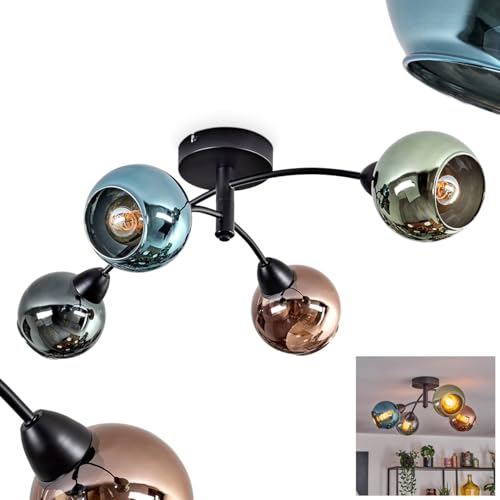 Plafoniera Linneryd, lampada da soffitto in metallo/vetro nei colori nero/verde/rame/blu/turchese, lampada dal design moderno vintage/retrò con paralumi in vetro (Ø 13 cm), 4 x E27, senza lampadine