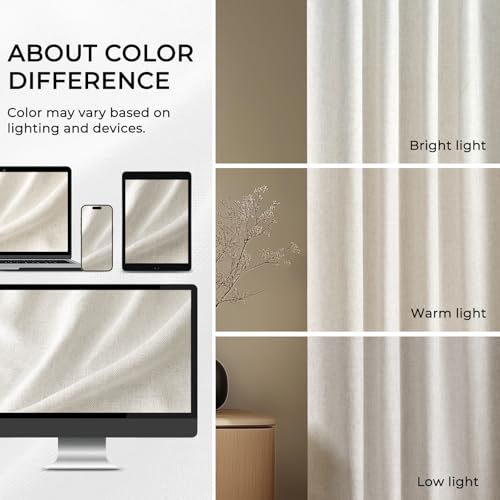 INOVADAY Thermal Sliding Door Curtains 100% Blackout Curtains for Bedroom, Sliding Glass Door Drapes Extra Wide for Patio Linen Textured Farmhouse Window Treatment, Beige, 1 Panel, W100xL108 by INOVADAY - Image 7