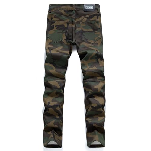 Men's Casual Military Cargo Pants Jeans Camo Trousers Ripped Holes Denim Biker2