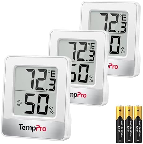 TempPro TP49 3 Pieces Digital Hygrometer Indoor Thermometer Humidity Meter Mini Hygrometer with Temperature and Humidity Monitor Outdoor and Room Thermometer Weather Station (Previously ThermoPro)