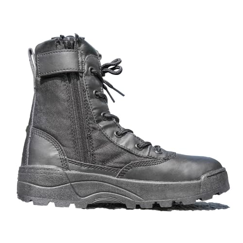 Botas de trabajo tácticas militares para hombre, con cremallera lateral, de cuero, para motocicleta, zapatos de combate para senderismo, selva, seguridad, trabajo, trabajo, resistentes al agua, caña