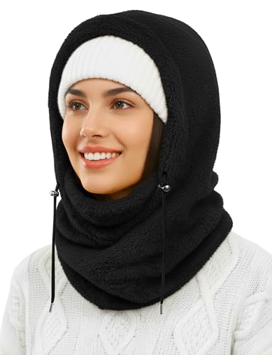 AURUZA Balaclava Face Mask for Men Women Winter Hat Neck Windproof Fleece Ski Mask Warm Face Cover Scarf (Black)
