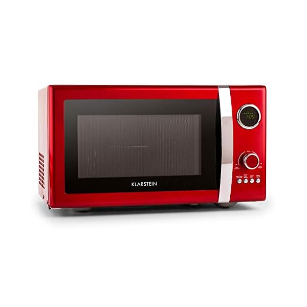 Klarstein Fine Dinesty - Mikrowelle, Mikrowellenofen mit Grill, Retro, Metall-Gehäuse, 23L Garraum, 800W Mikrowellenleistung, 1000W Grillleistung, Timer, 12 Programme, LCD-Display, rot