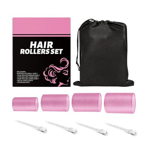 Rizador de pelo autoadhesivo, sin calor, con clips para mujer, grueso, fino, largo, volumen medio, flequillo para viajes