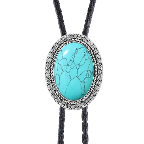 Image of Jeilwiy Bolo Tie for Men Real Stone Westwern Cowboy Ties Silver Bolos Women Leather Necktie Gift for Birthday Christmas
