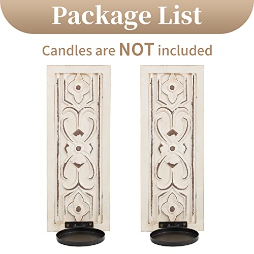Sziqiqi Wooden Candle Sconce Wall Candle Holder - Wood Decorative Wall-Mount Pillar Candles Holders With Flower Embossed Design Vinatge Wall Decorations For Living Room Farmhouse Fireplace Wedding #TOP7